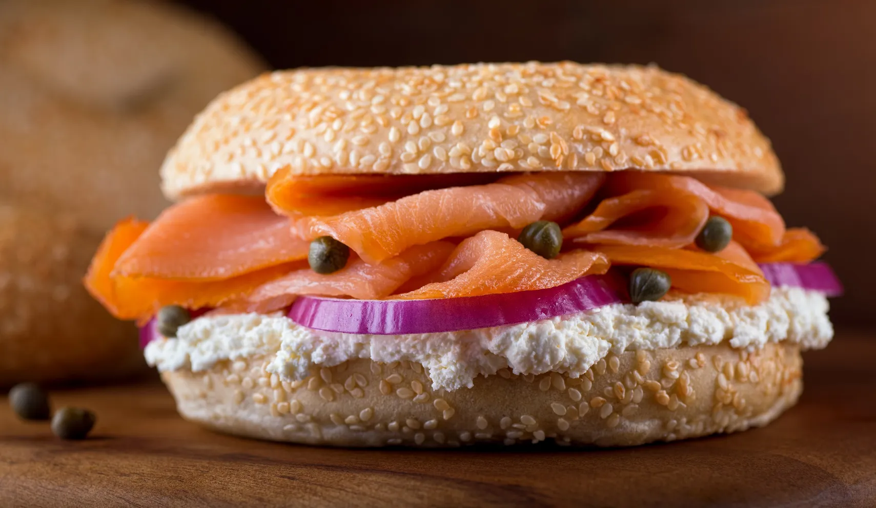 Lox bagel on a sesame bagel